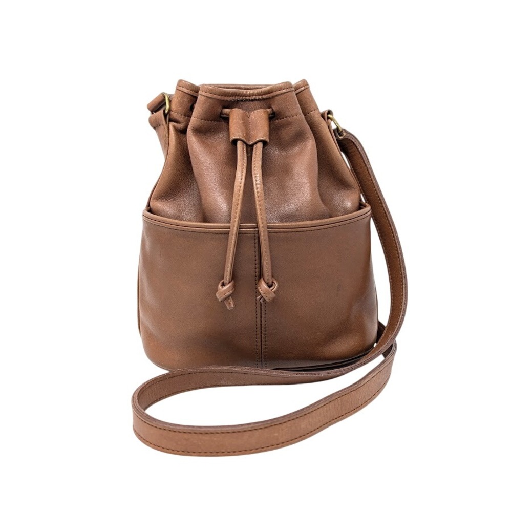 Vintage Coach 4021 Drawstring Pocket Bucket Bag‎ Cocoa Brown Leather Rare 1990s